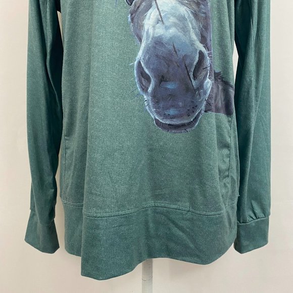 sz:M Teal Long Sleeve Donkey Graphic Pullover Top - Picture 3 of 10